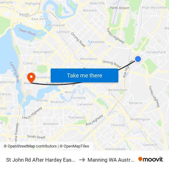 St John Rd After Hardey East Rd to Manning WA Australia map