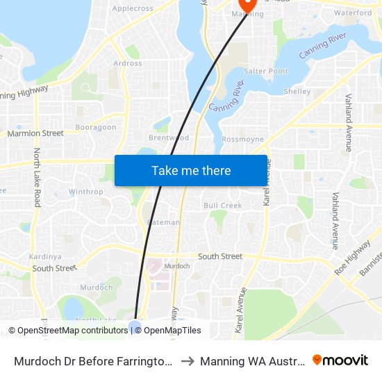 Murdoch Dr Before Farrington Rd to Manning WA Australia map