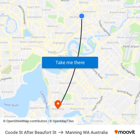 Coode St After Beaufort St to Manning WA Australia map