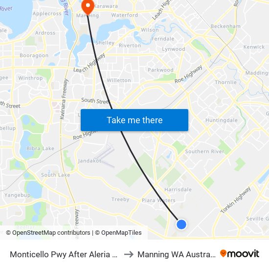 Monticello Pwy After Aleria Wy to Manning WA Australia map