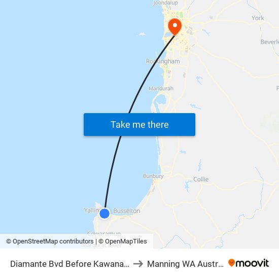 Diamante Bvd Before Kawana Bvd to Manning WA Australia map