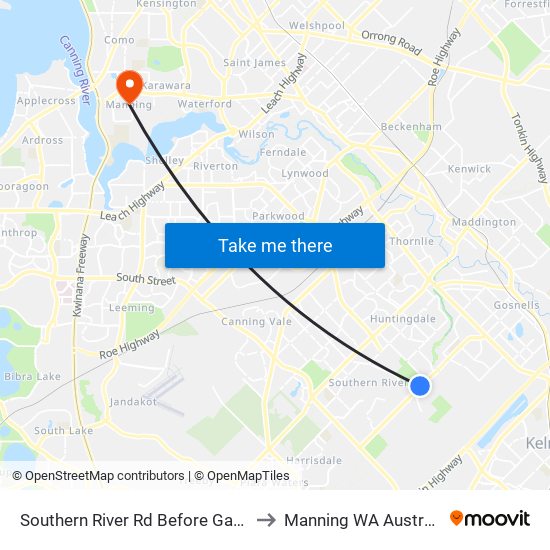 Southern River Rd Before Gay St to Manning WA Australia map