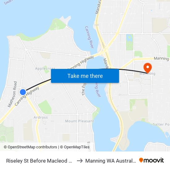 Riseley St Before Macleod Rd to Manning WA Australia map