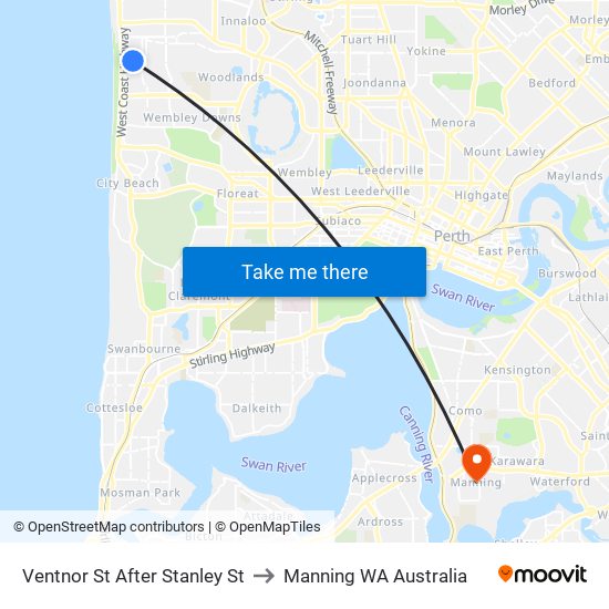 Ventnor St After Stanley St to Manning WA Australia map