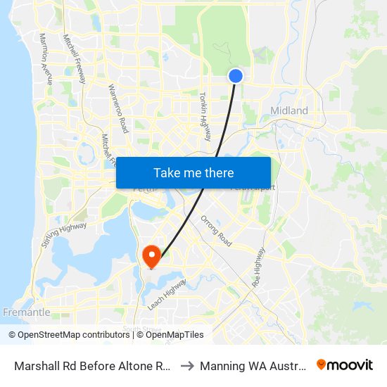 Marshall Rd Before Altone Road to Manning WA Australia map