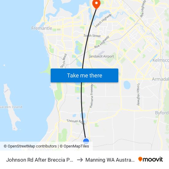 Johnson Rd After Breccia Pde to Manning WA Australia map