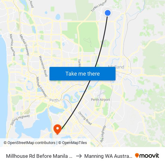 Millhouse Rd Before Manila Wy to Manning WA Australia map