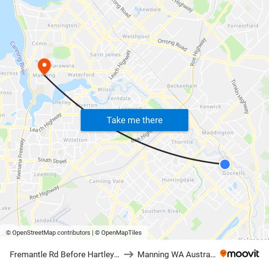 Fremantle Rd Before Hartley St to Manning WA Australia map