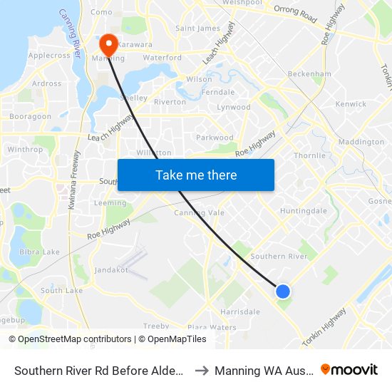 Southern River Rd Before Aldenham Dr to Manning WA Australia map