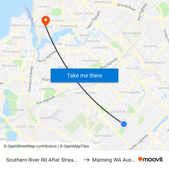 Southern River Rd After Streamside St to Manning WA Australia map