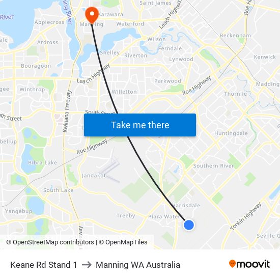 Keane Rd Stand 1 to Manning WA Australia map