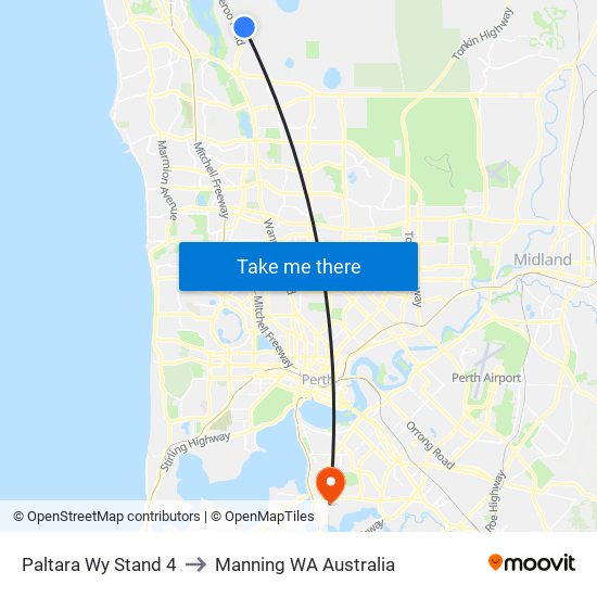 Paltara Wy Stand 4 to Manning WA Australia map