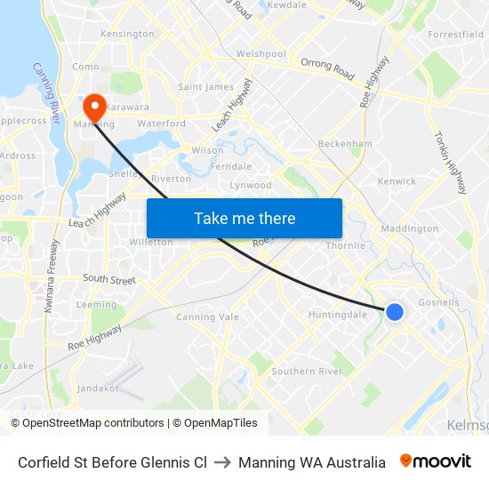 Corfield St Before Glennis Cl to Manning WA Australia map