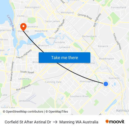 Corfield St After Astinal Dr to Manning WA Australia map