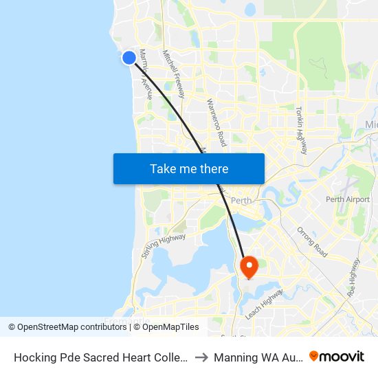 Hocking Pde Sacred Heart College Stand 3 to Manning WA Australia map