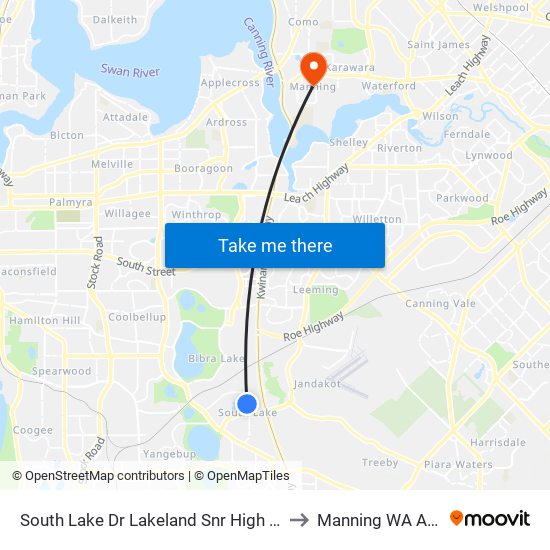 South Lake Dr Lakeland Snr High Sch - Stand 3 to Manning WA Australia map