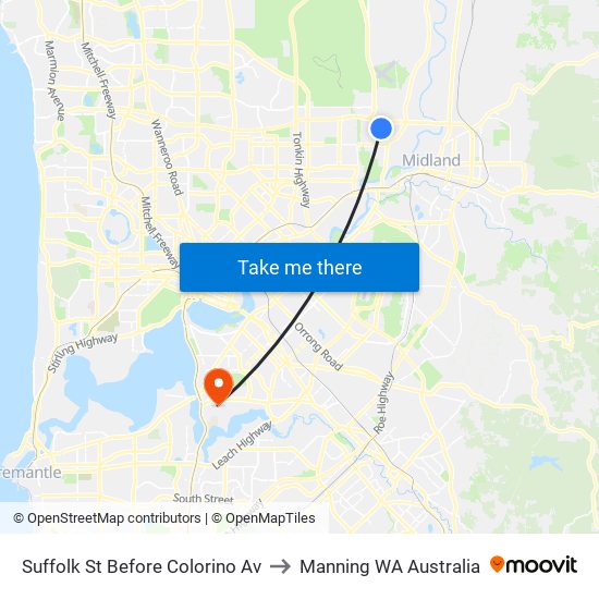 Suffolk St Before Colorino Av to Manning WA Australia map