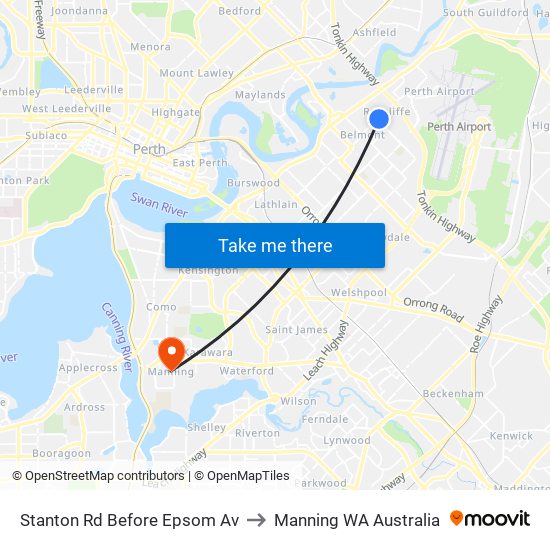 Stanton Rd Before Epsom Av to Manning WA Australia map