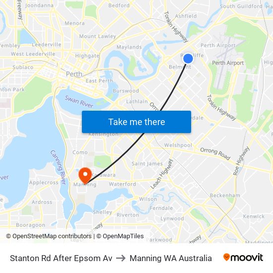 Stanton Rd After Epsom Av to Manning WA Australia map