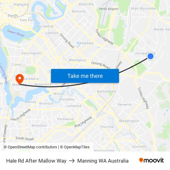 Hale Rd After Mallow Way to Manning WA Australia map