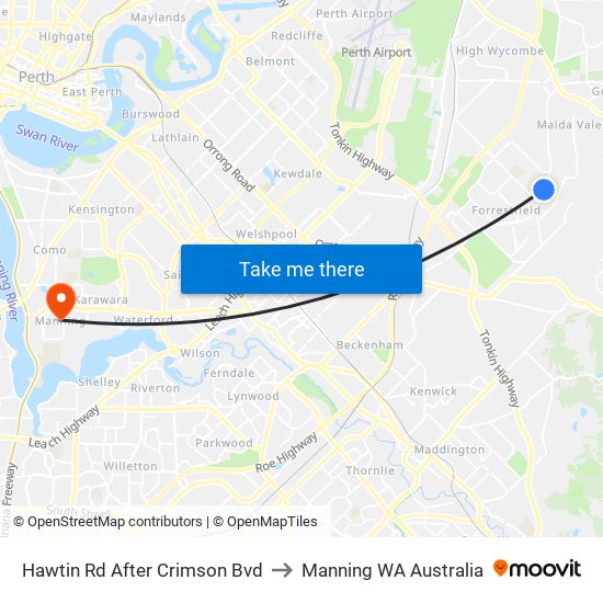 Hawtin Rd After Crimson Bvd to Manning WA Australia map