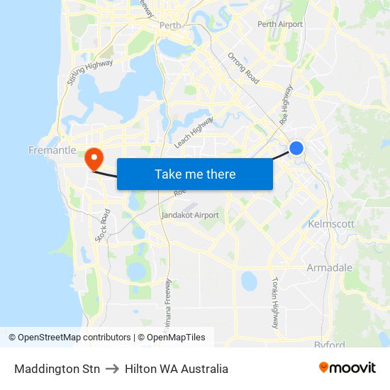 Maddington Stn to Hilton WA Australia map