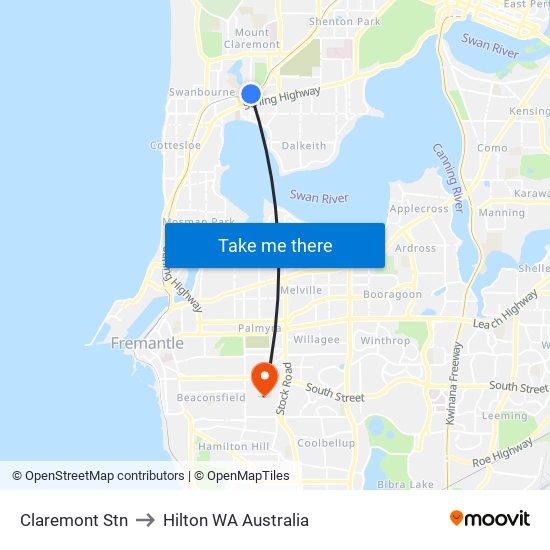 Claremont Stn to Hilton WA Australia map