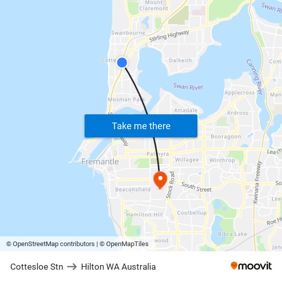 Cottesloe Stn to Hilton WA Australia map