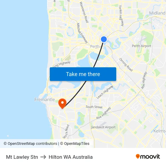 Mt Lawley Stn to Hilton WA Australia map