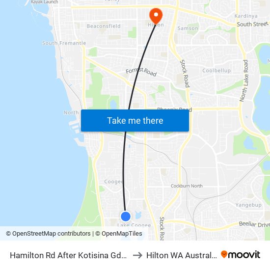 Hamilton Rd After Kotisina Gdns to Hilton WA Australia map