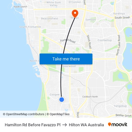 Hamilton Rd Before Favazzo Pl to Hilton WA Australia map