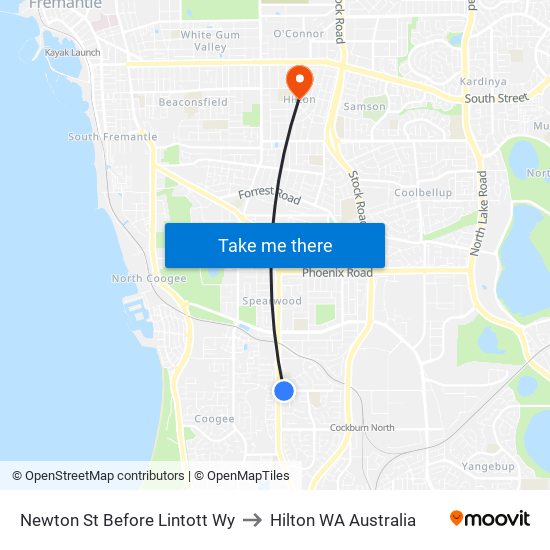 Newton St Before Lintott Wy to Hilton WA Australia map