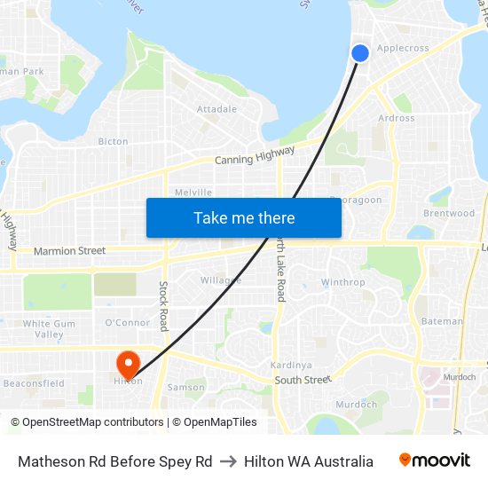 Matheson Rd Before Spey Rd to Hilton WA Australia map