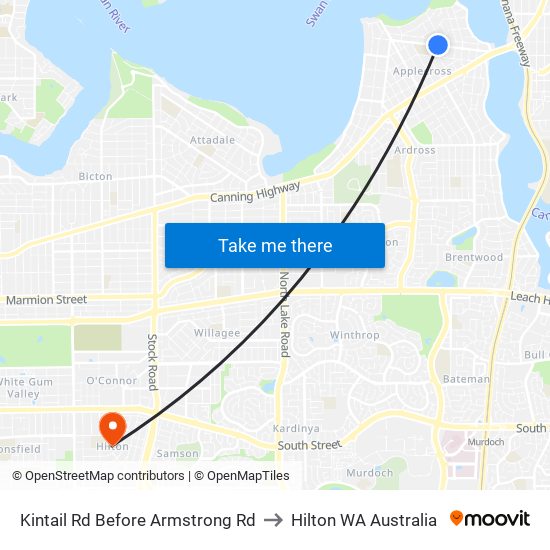 Kintail Rd Before Armstrong Rd to Hilton WA Australia map