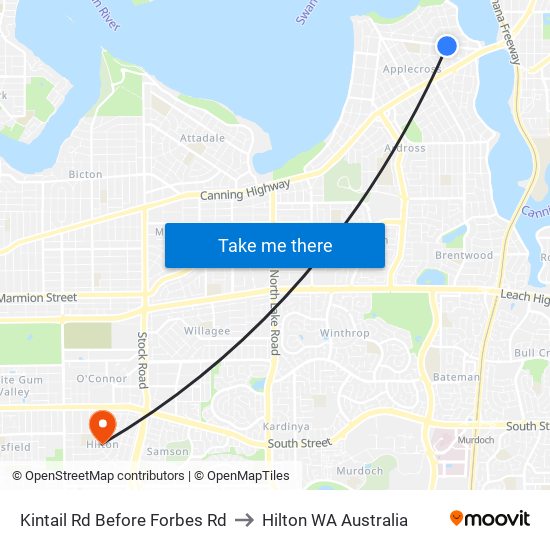 Kintail Rd Before Forbes Rd to Hilton WA Australia map