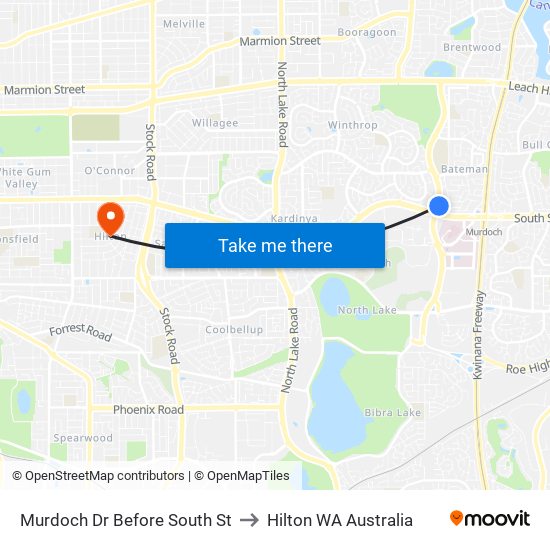 Murdoch Dr Before South St to Hilton WA Australia map