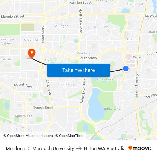 Murdoch Dr Murdoch University to Hilton WA Australia map