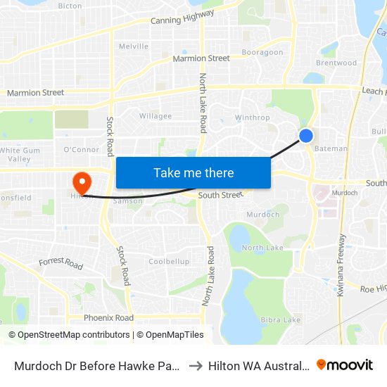 Murdoch Dr Before Hawke Pass to Hilton WA Australia map
