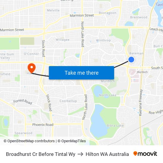 Broadhurst Cr Before Tintal Wy to Hilton WA Australia map