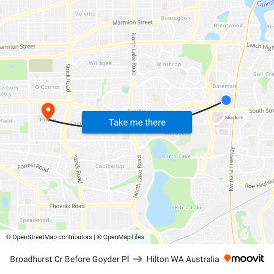 Broadhurst Cr Before Goyder Pl to Hilton WA Australia map