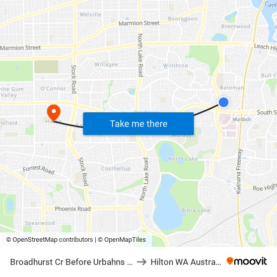 Broadhurst Cr Before Urbahns Cr to Hilton WA Australia map