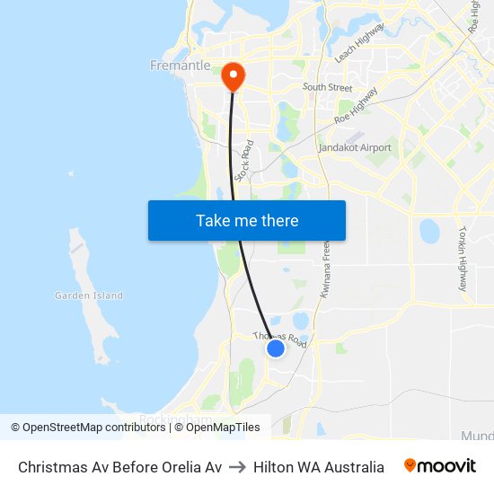 Christmas Av Before Orelia Av to Hilton WA Australia map