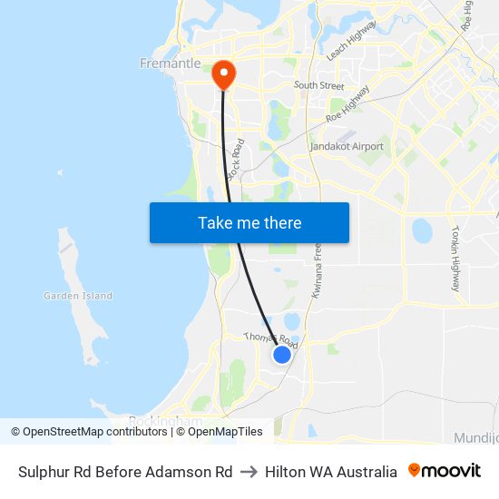 Sulphur Rd Before Adamson Rd to Hilton WA Australia map