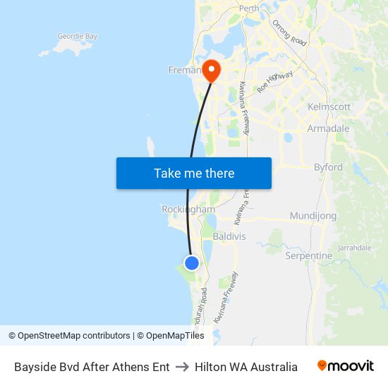 Bayside Bvd After Athens Ent to Hilton WA Australia map