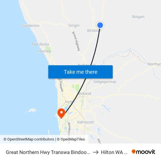 Great Northern Hwy Transwa Bindoon Agricultural College to Hilton WA Australia map