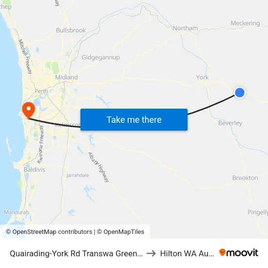 Quairading-York Rd Transwa Greenhills Turnoff to Hilton WA Australia map