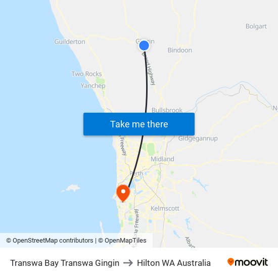 Transwa Bay Transwa Gingin to Hilton WA Australia map
