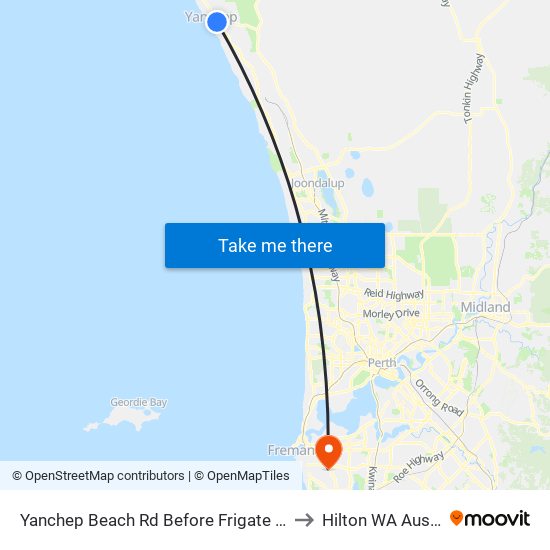 Yanchep Beach Rd Before Frigate Crescent to Hilton WA Australia map