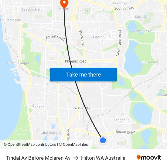 Tindal Av Before Mclaren Av to Hilton WA Australia map