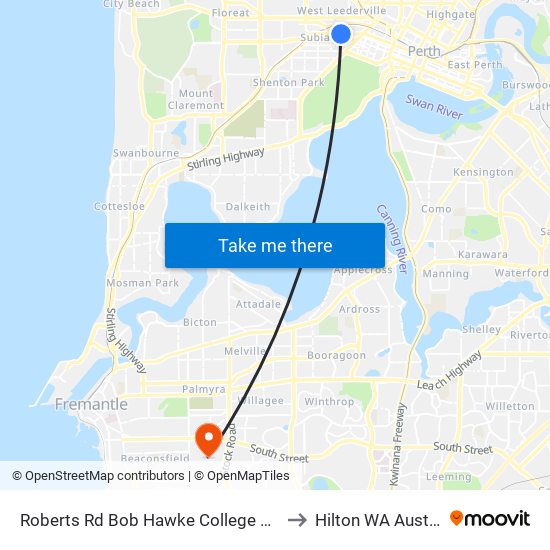 Roberts Rd Bob Hawke College Stand 3 to Hilton WA Australia map